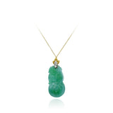 Estate 18KT Yellow Gold Jade And Diamond Pendant
