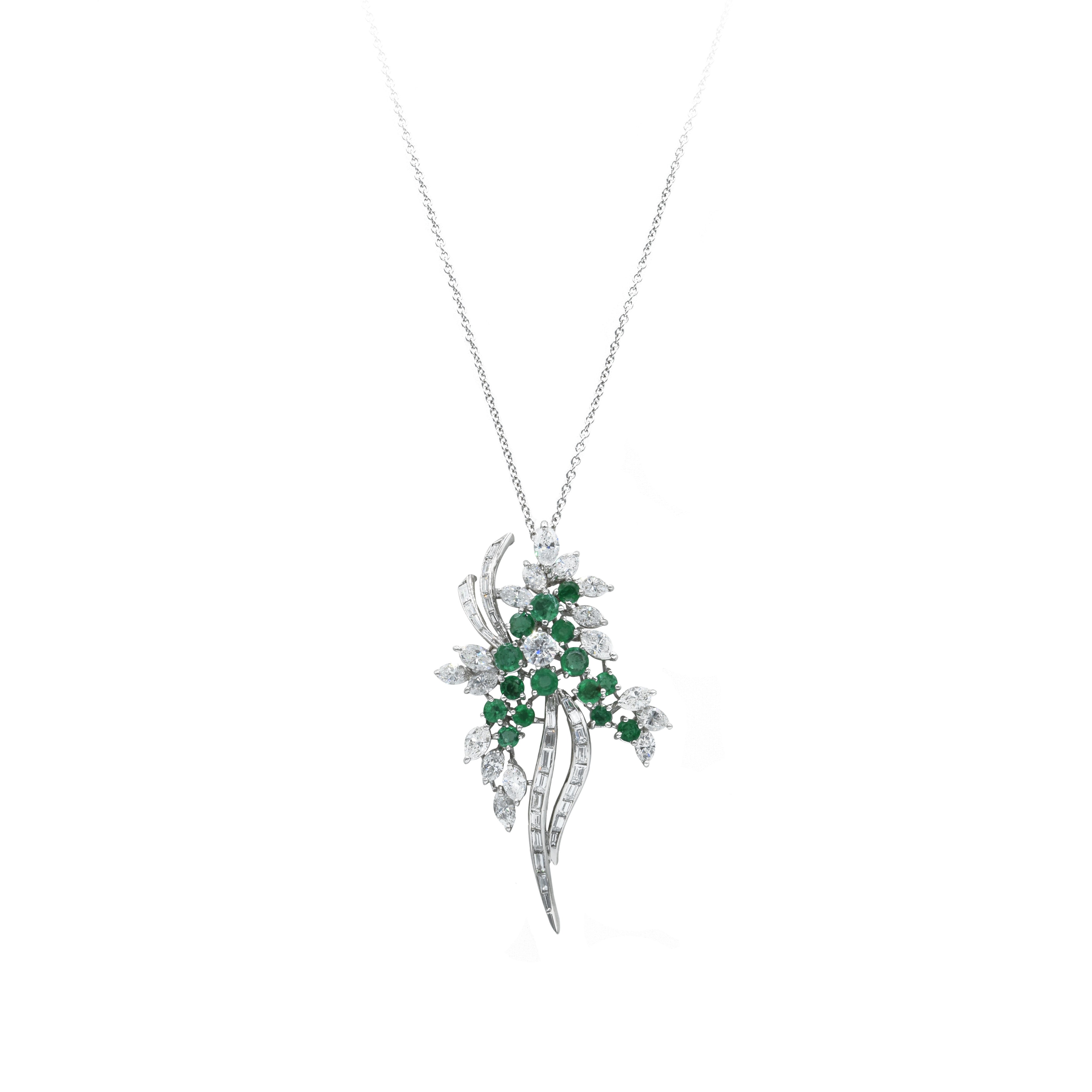 Estate 1930s Diamond And Emerald Pendant