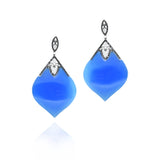 18kt White Gold Blue Agate Black And White Diamond Drop Earrings