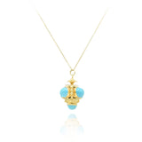 Estate 18KT Yellow Gold Turquoise And Pearl Pendant