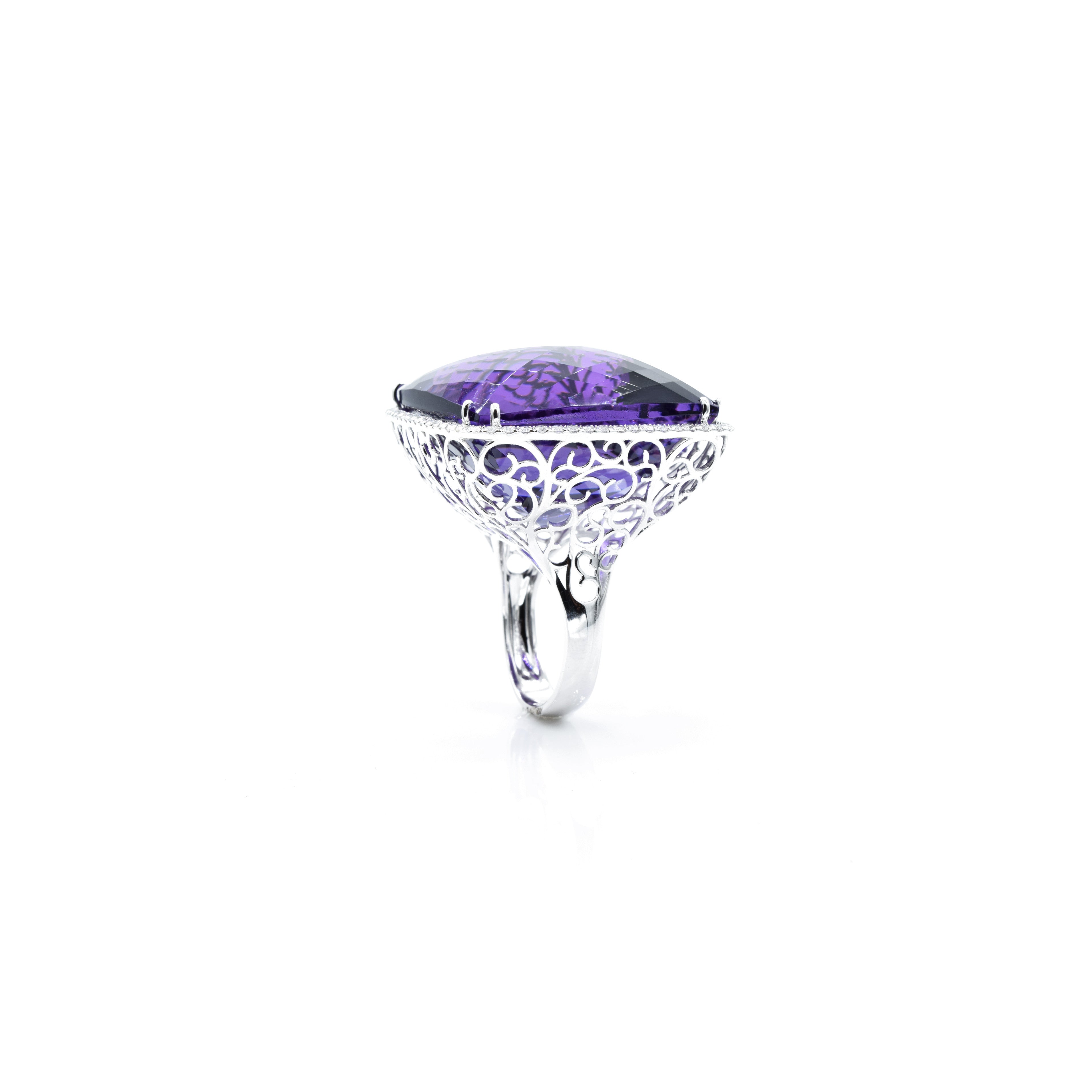 18kt White Gold 100ct Amethyst & Diamond Ring