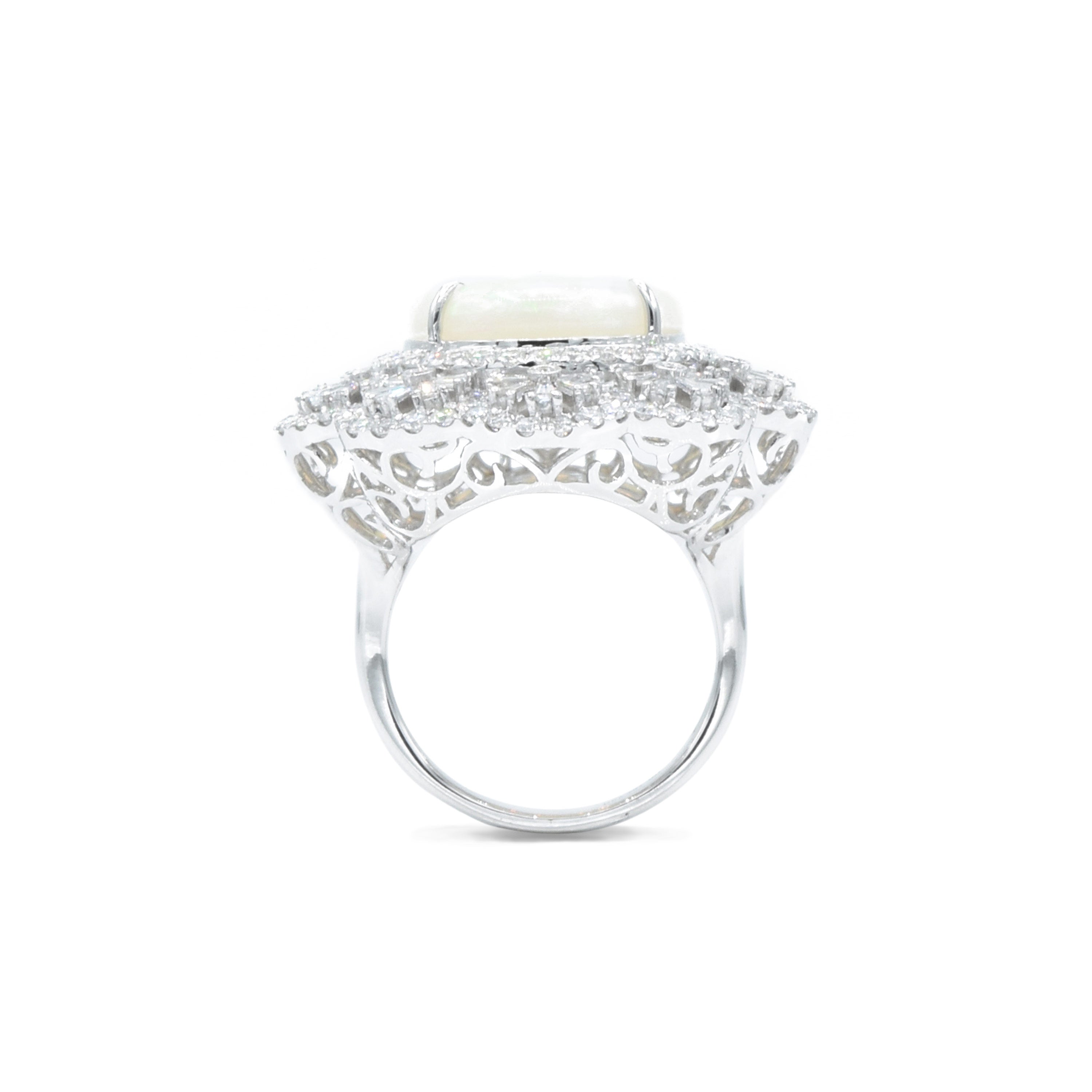 18kt White Gold Opal Center Ring with Diamonds