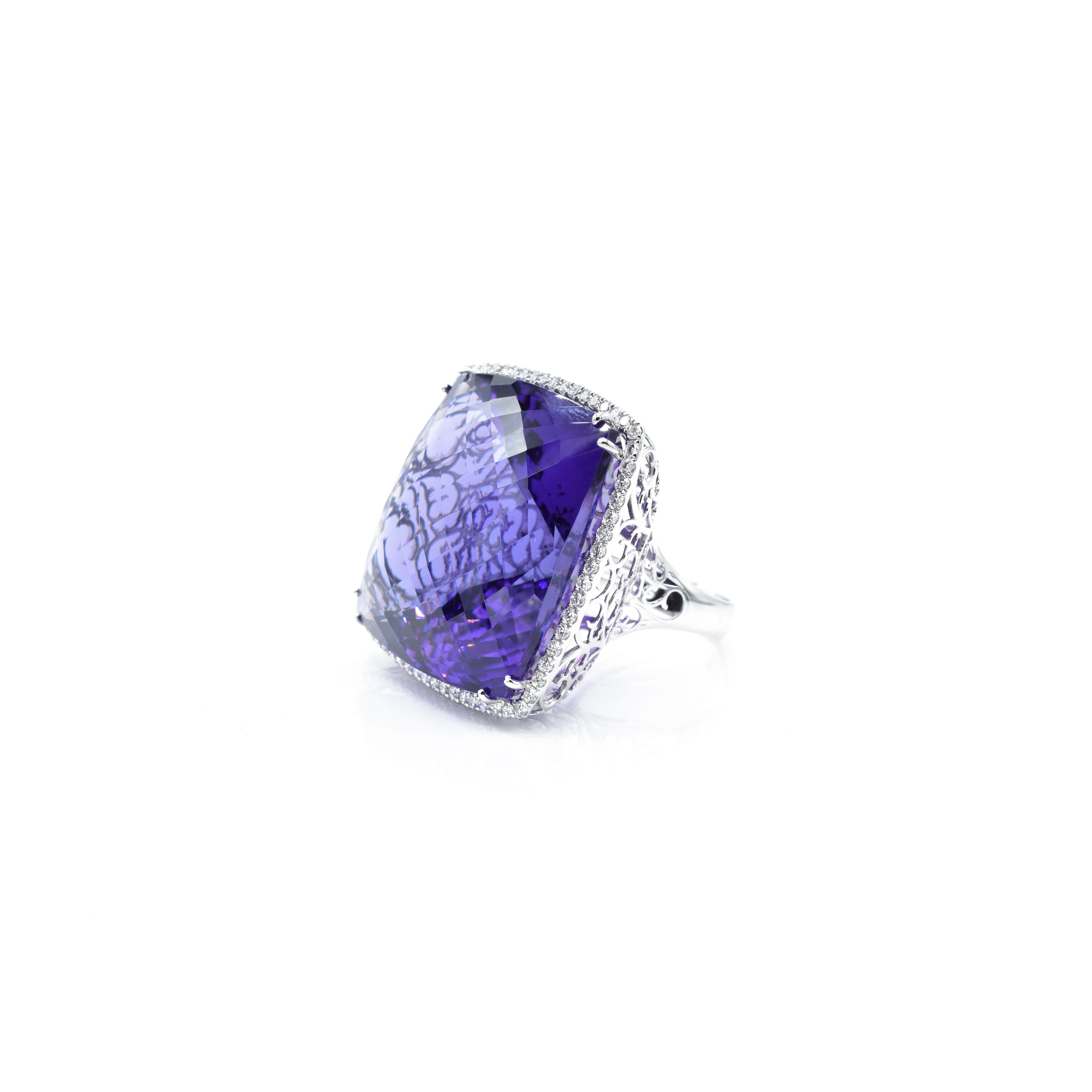 18kt White Gold 100ct Amethyst & Diamond Ring