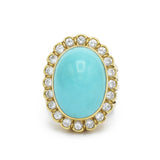 Estate 18KT Yellow Gold Natural Turquoise And Diamond Ring
