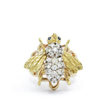 Estate 14KT Yellow Gold Diamond Fly Ring With Sapphires