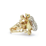 Estate 14KT Yellow Gold Diamond Fly Ring With Sapphires