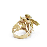 Estate 14KT Yellow Gold Diamond Fly Ring With Sapphires