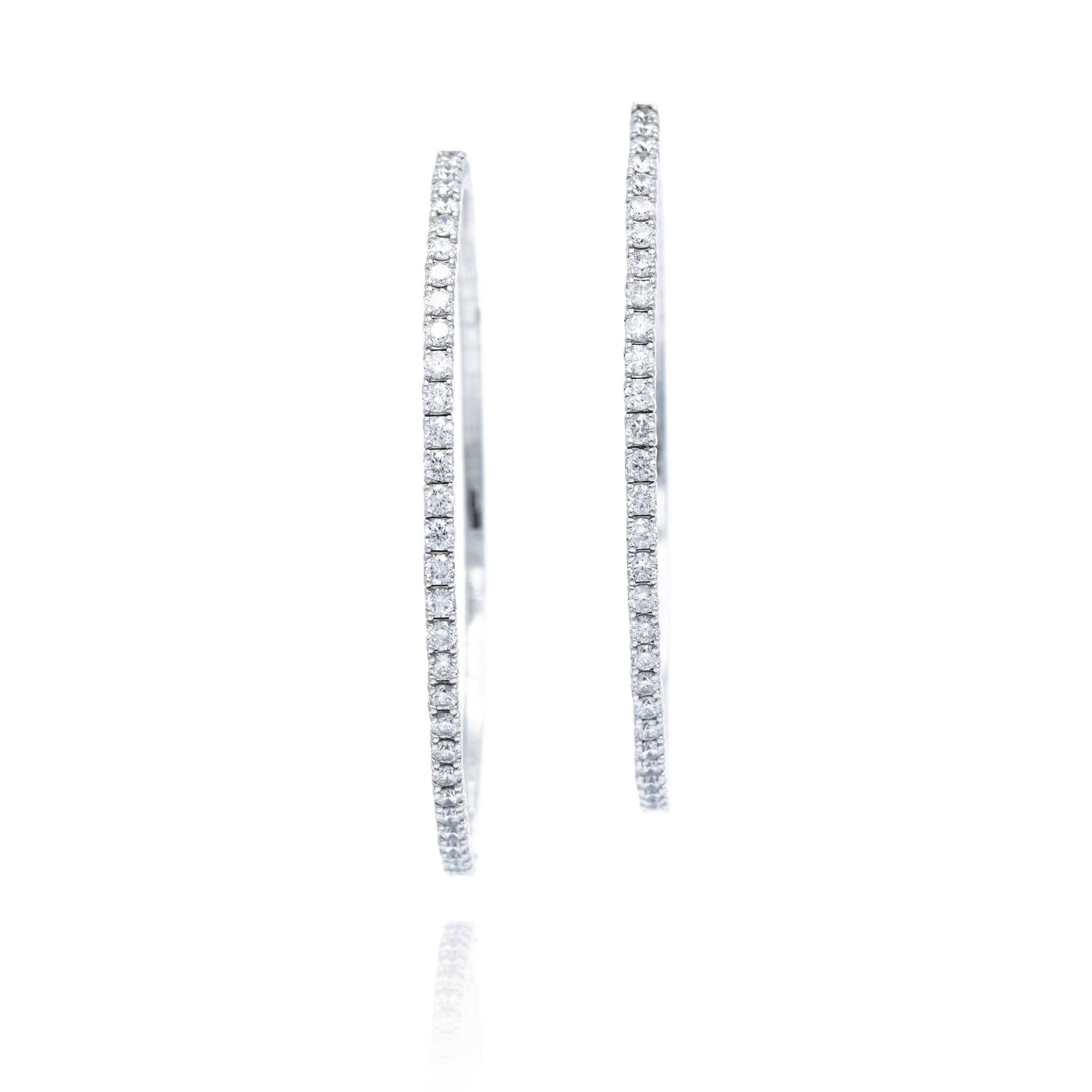 18KT White Gold Diamond Hoops