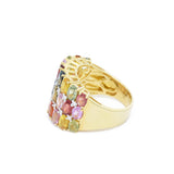 18KT Gold, Multi-Color Sapphire, Triple-Row Ring