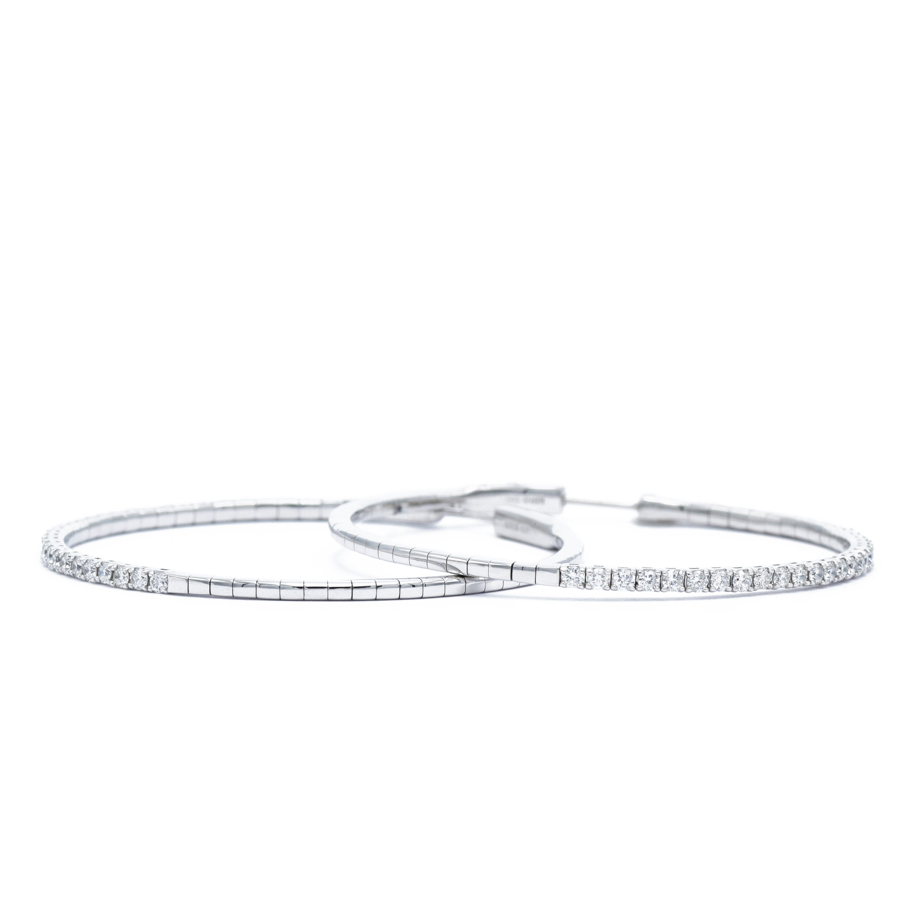 18KT White Gold Diamond Hoops