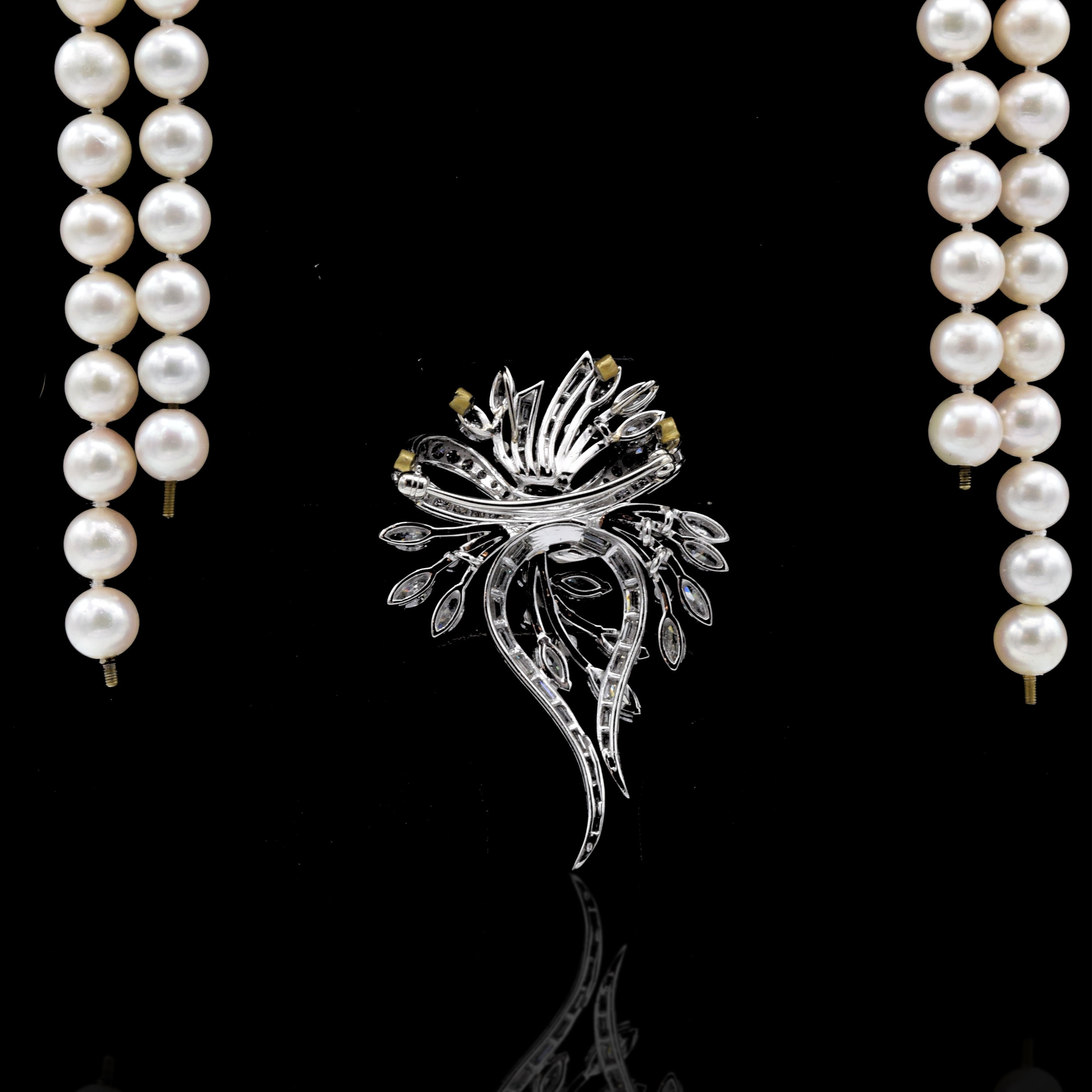 Estate Japanese Akoya Pearl And Diamond Necklace/Brooch