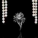 Estate Japanese Akoya Pearl And Diamond Necklace/Brooch