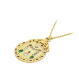 Estate 18KT Yellow Gold Diamond, Emerald, And Ruby Gold Medallion Pendant