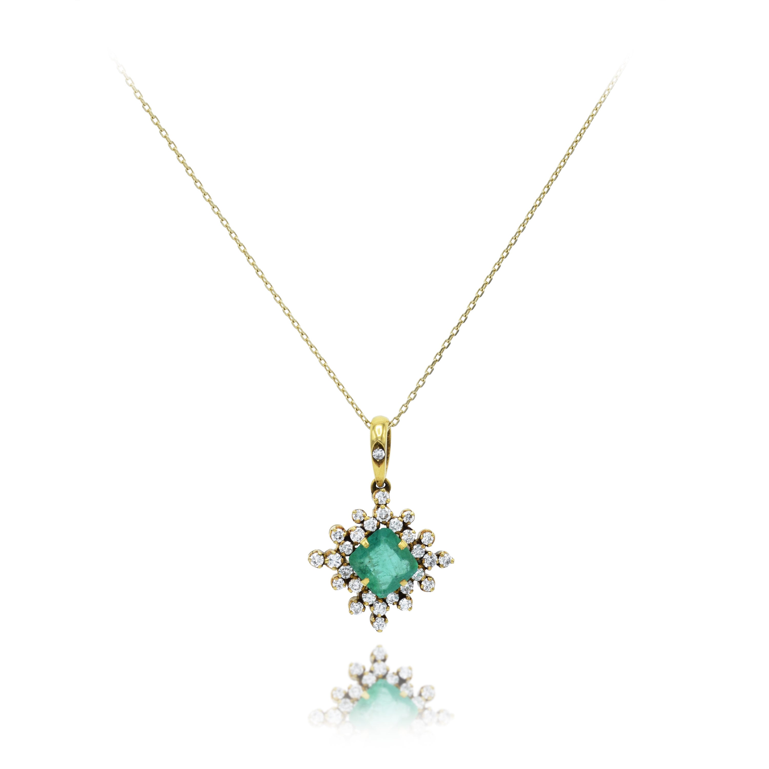 Estate Square Emerald And Diamonds Pendant