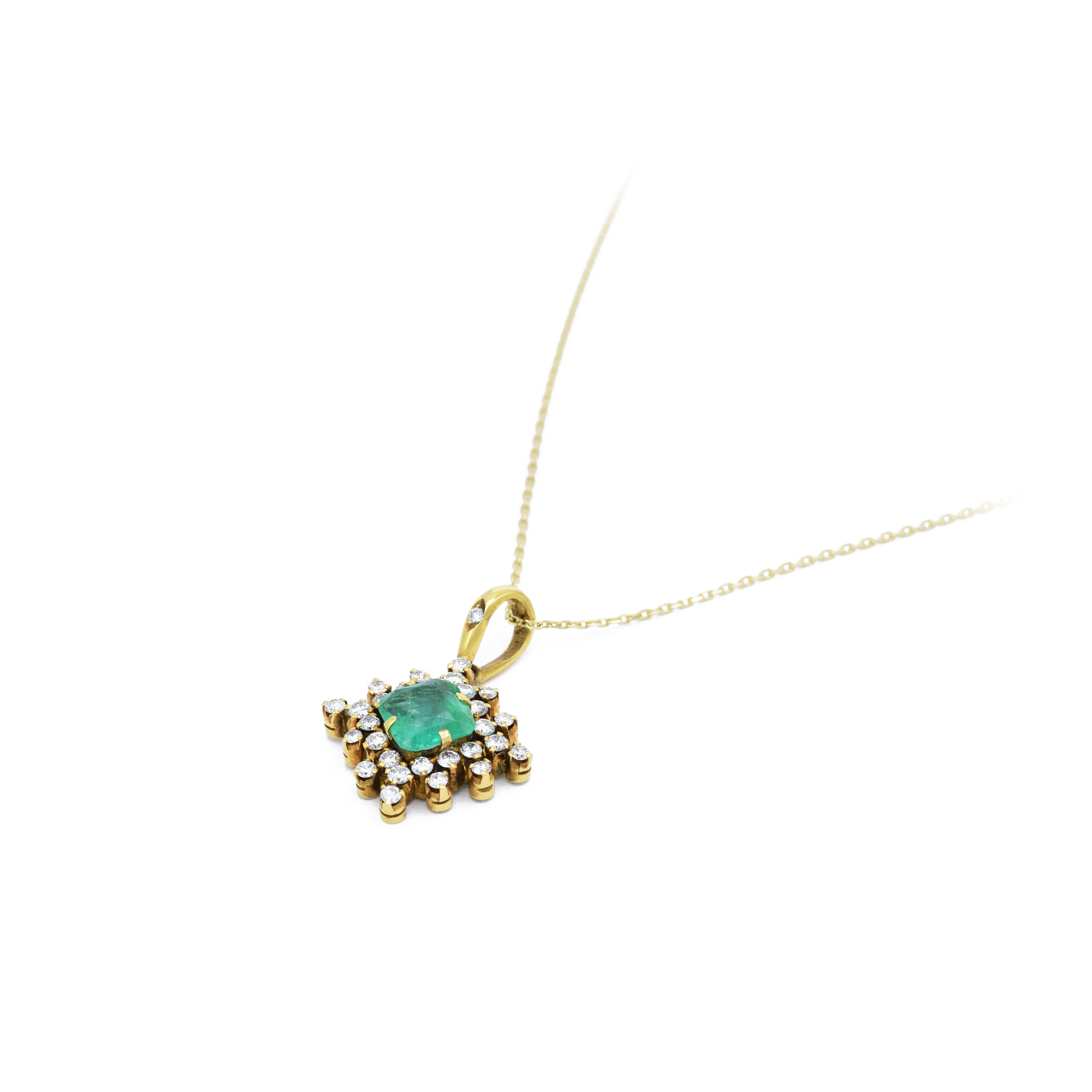 Estate Square Emerald And Diamonds Pendant
