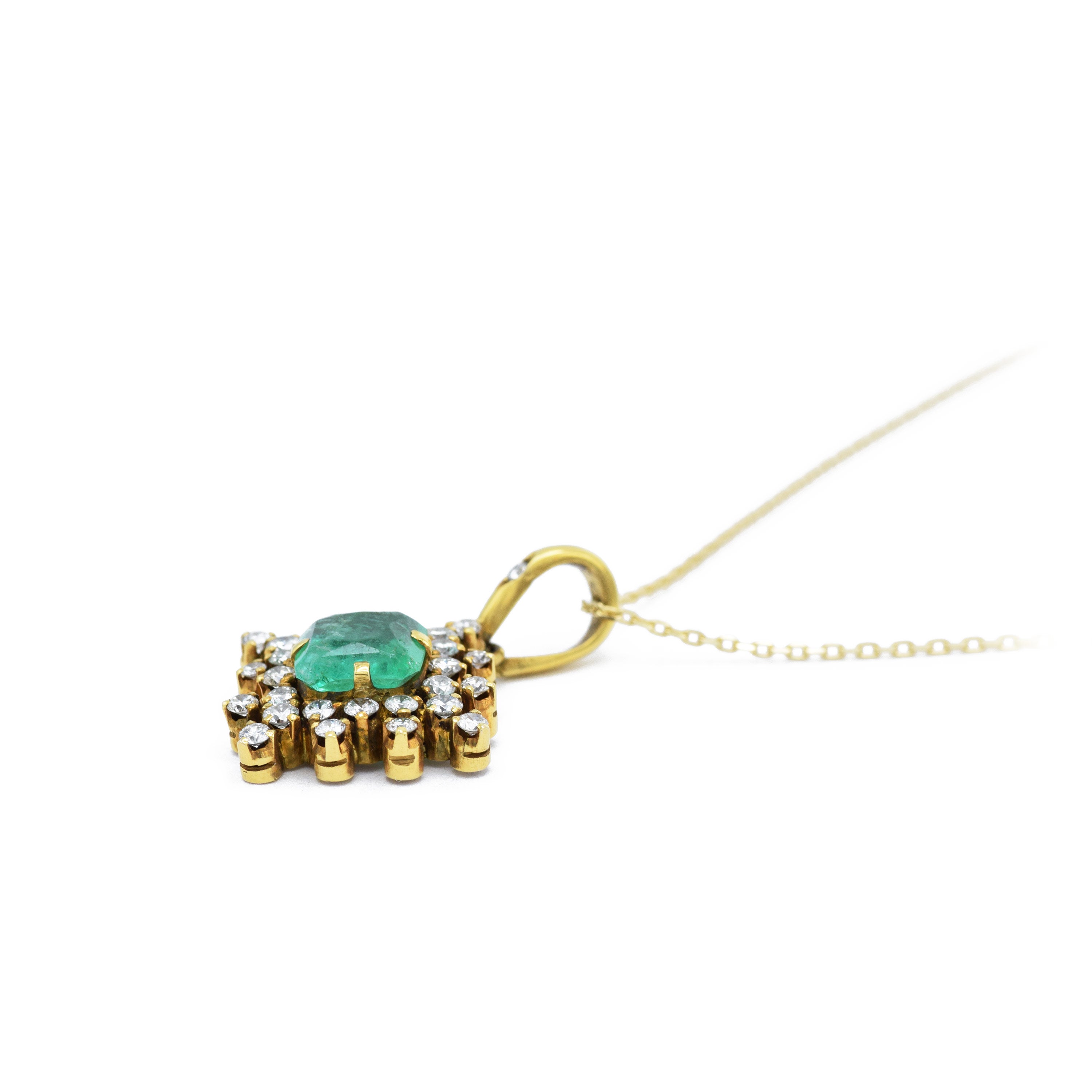 Estate Square Emerald And Diamonds Pendant