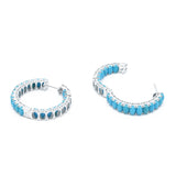 18KT White Gold Turquoise Hoop Earrings