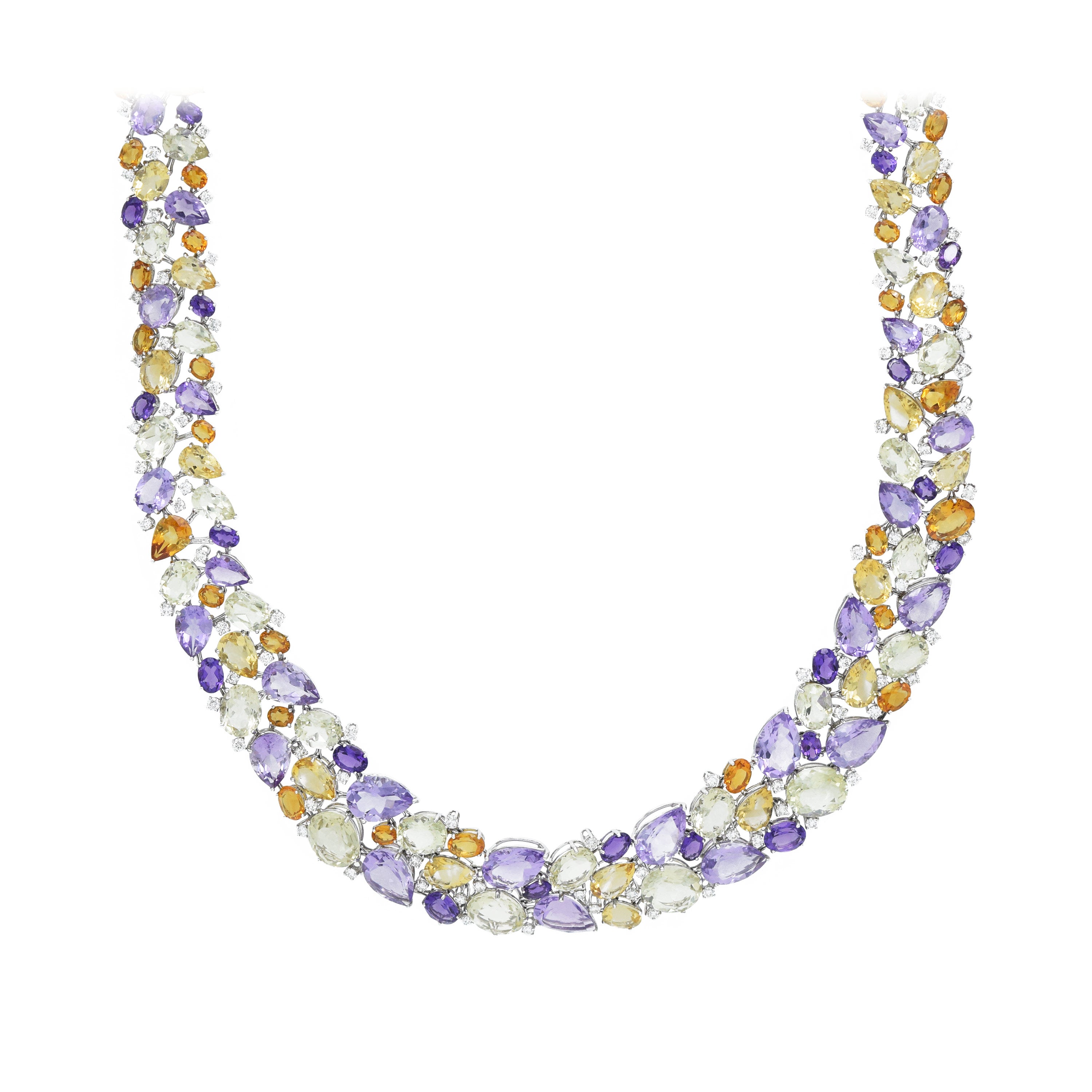 Estate 18KT White Gold Multi-Gem Bib Necklace