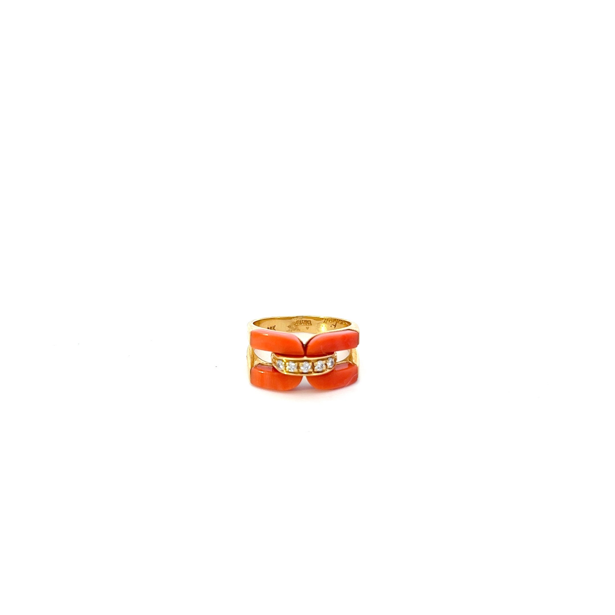 Vintage Cartier Coral And Diamond Ring