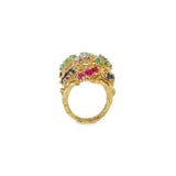 Estate 18KT Yellow Gold Ring With Diamond, Ruby, Sapphire And Emerald