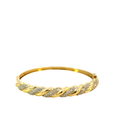 14KT Yellow Gold And Round Cut Diamonds Twisted Gold Bangle