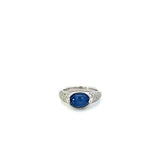 Estate Platinum Diamond And Cabochon Sapphire Ring