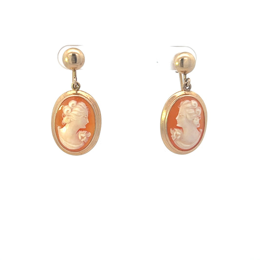 Vintage 14KT Yellow Gold Portrait Cameo Earrings
