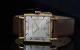 Vintage Jaeger-LeCoultre square gold dress watch with leather strap and small seconds subdial