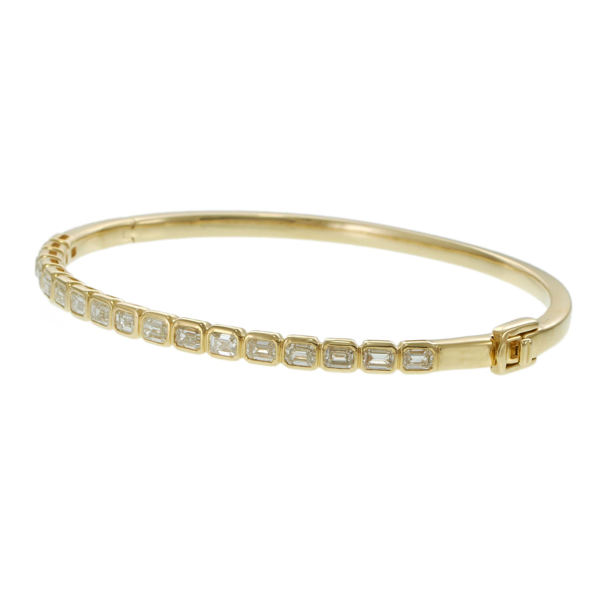 14KT Yellow Gold Baguette Natural Diamond Bezel Bangle – 1.80CT-TW