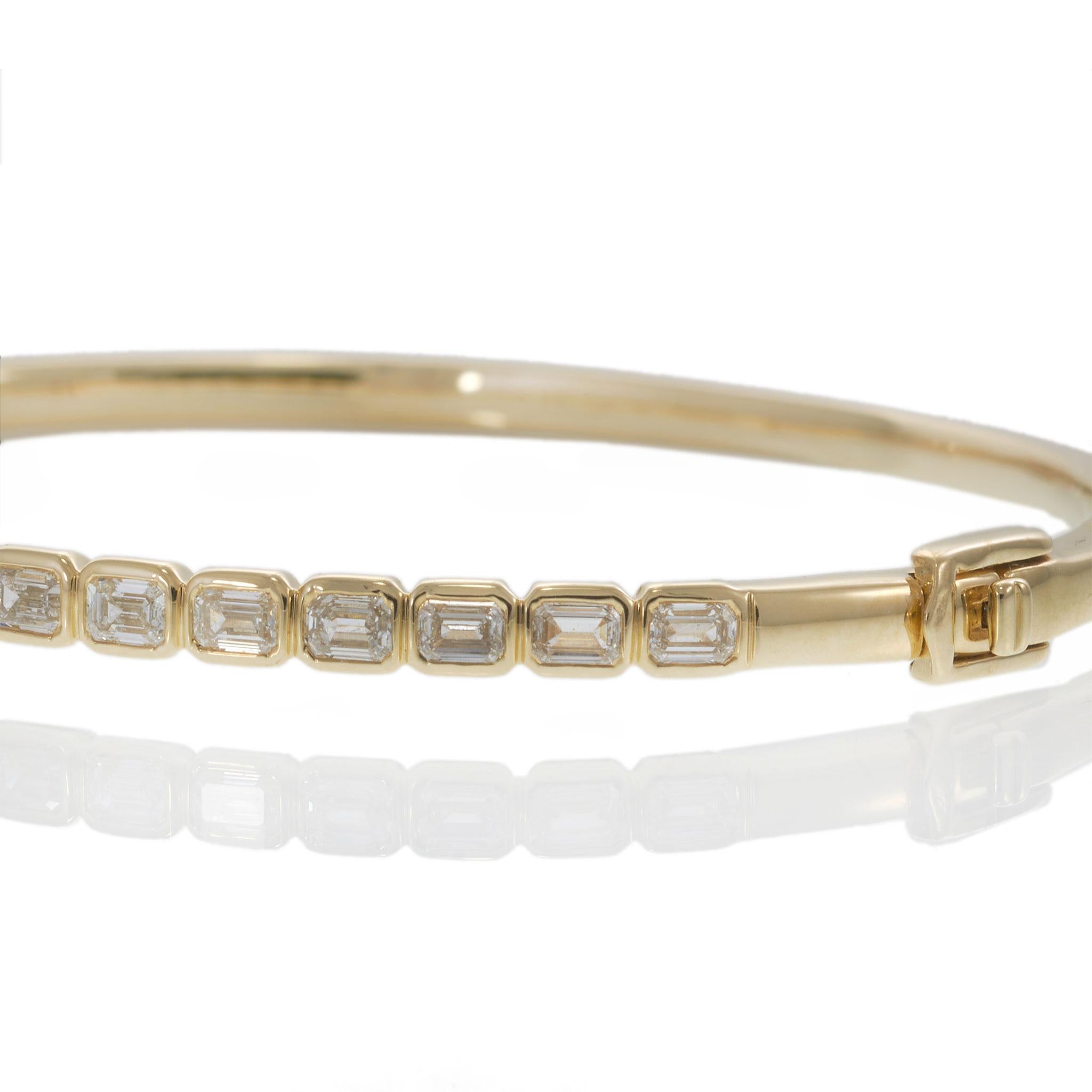 14KT Yellow Gold Baguette Natural Diamond Bezel Bangle – 1.80CT-TW