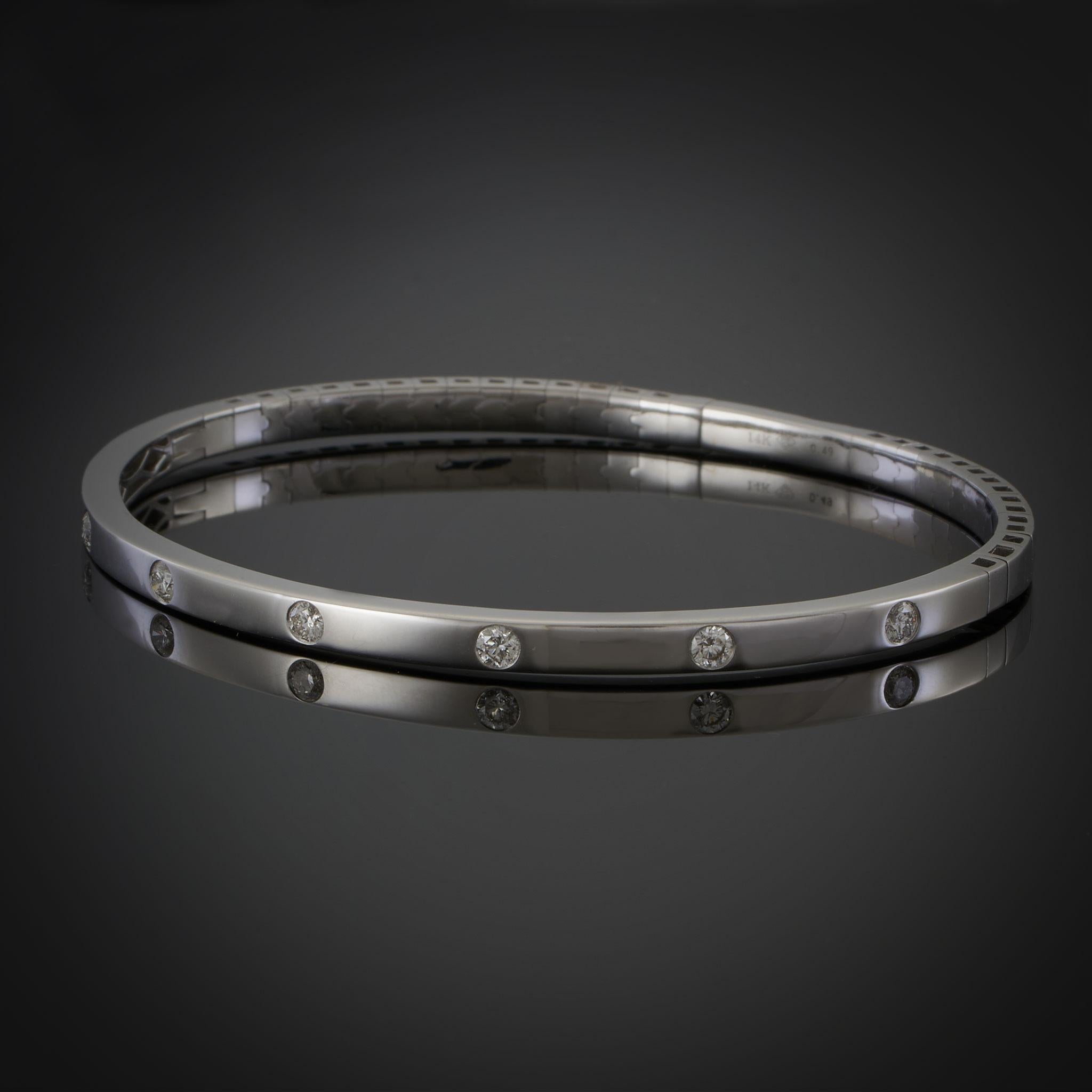 14KT White Gold Bezel Set Diamond Half Flex Bracelet – 0.48CT TW