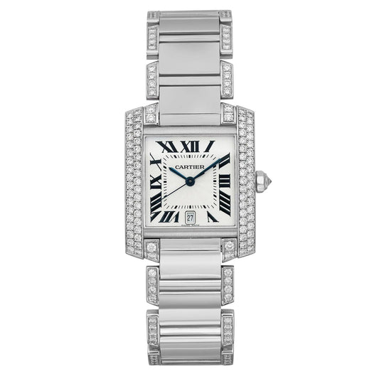 Cartier Tank Francaise 18K White Gold Diamond Silver Dial Watch WE1003SF