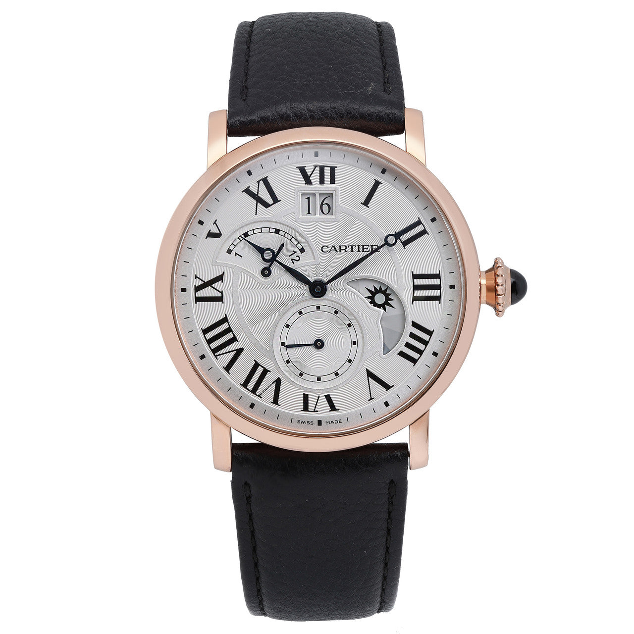 Cartier Rotonde Retrograde GMT 18k Gold Silver Guilloche Dial Watch W1556240