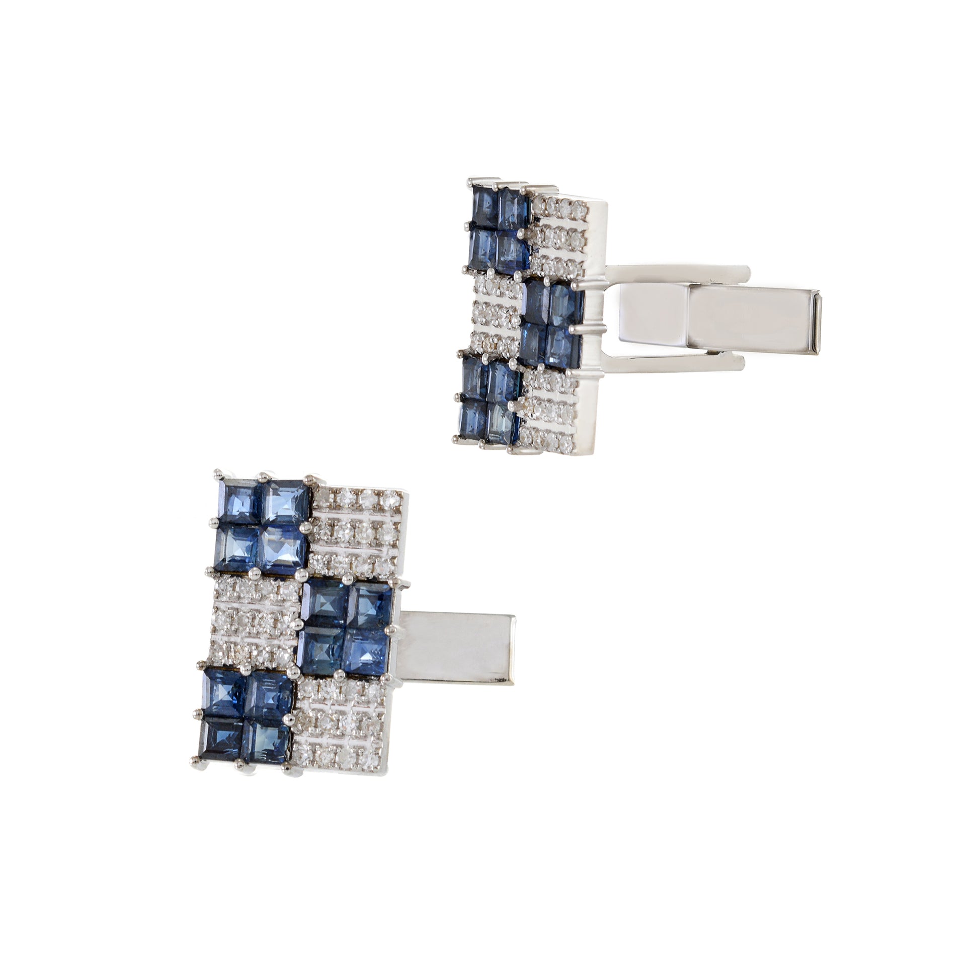 Louis Martin 14KT White Gold Sapphire and Diamond Checkerboard Cufflinks