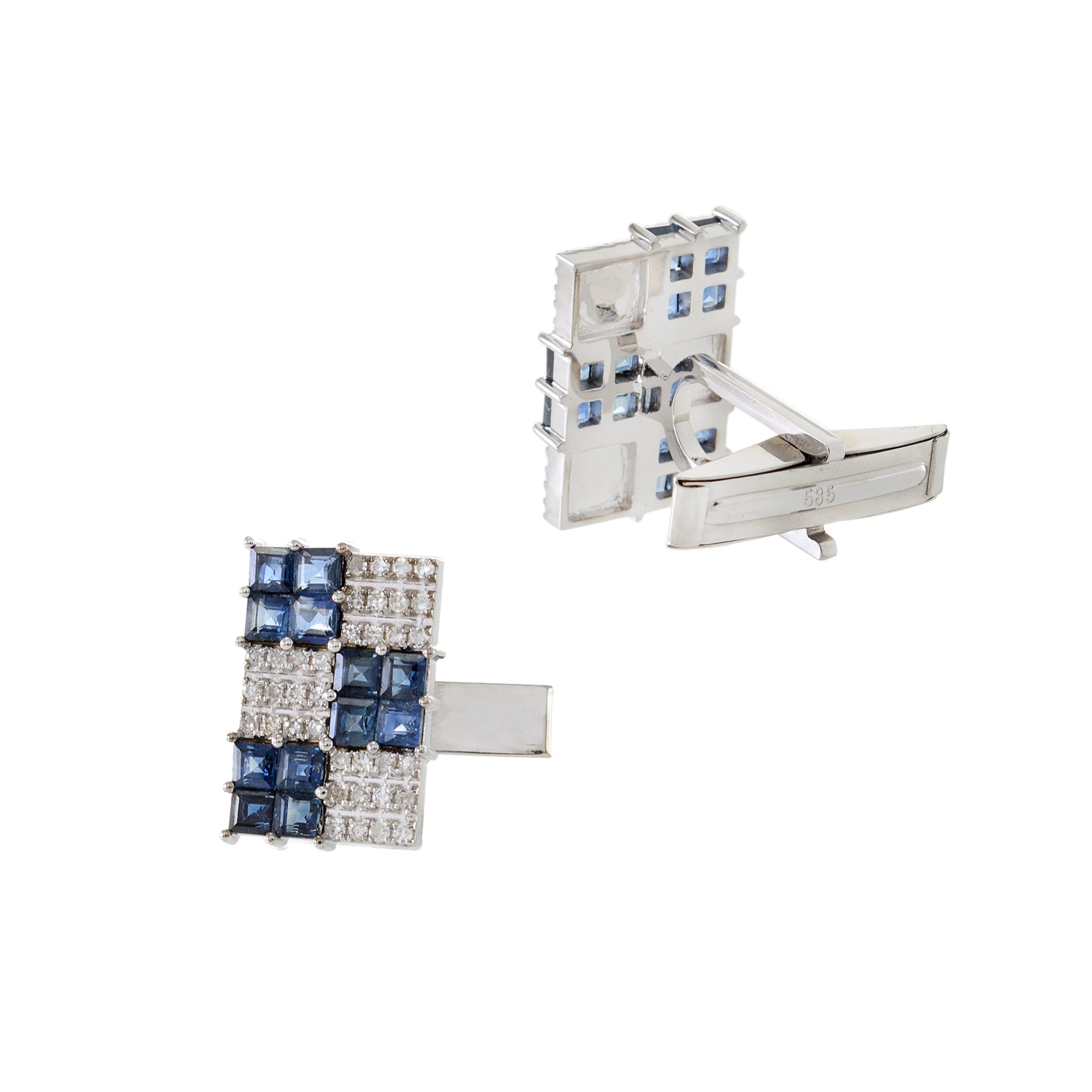 Louis Martin 14KT White Gold Sapphire and Diamond Checkerboard Cufflinks