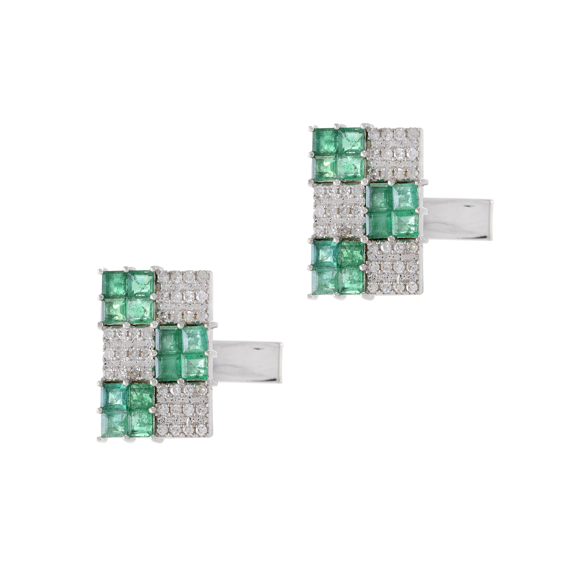 Louis Martin 14KT White Gold Emerald and Diamond Checkerboard Cufflinks