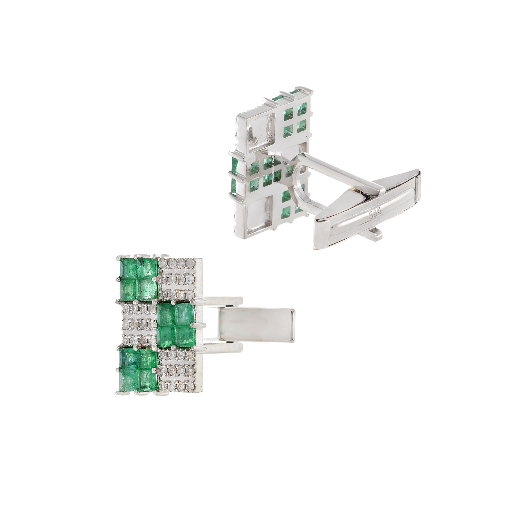 Louis Martin 14KT White Gold Emerald and Diamond Checkerboard Cufflinks