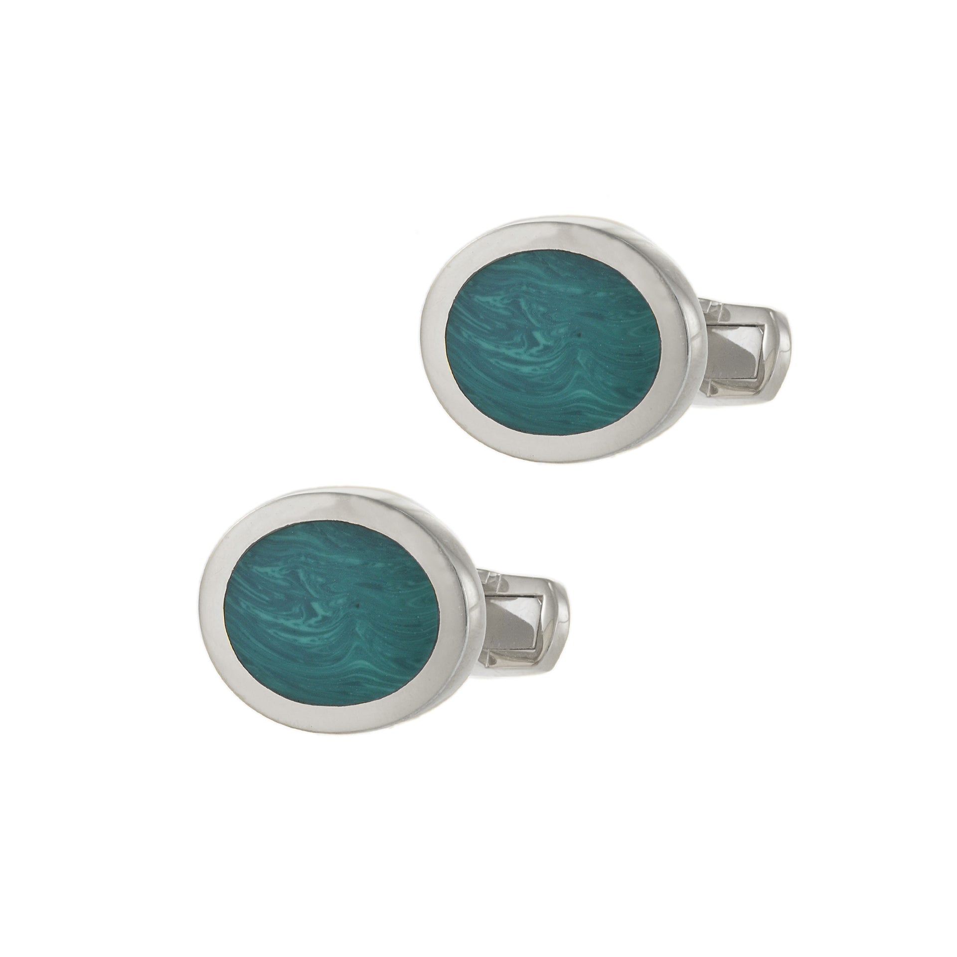 Louis Martin Sterling Silver Oval Malachite Cufflinks