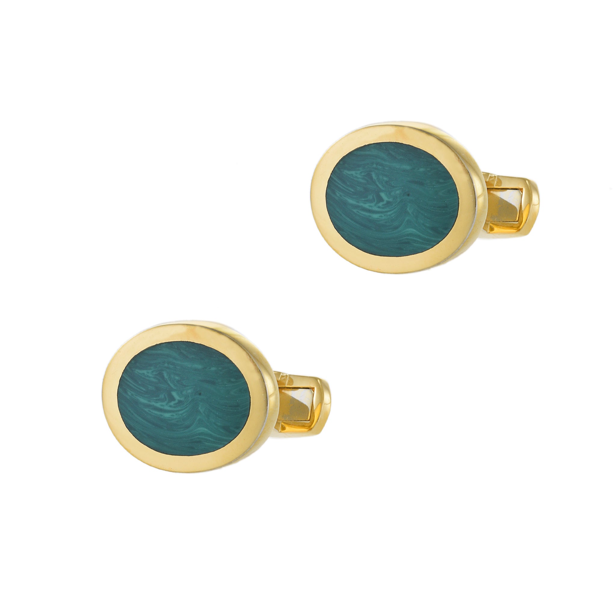 Louis Martin 18KT Yellow Gold Vermeil Oval Green Malachite Cufflinks