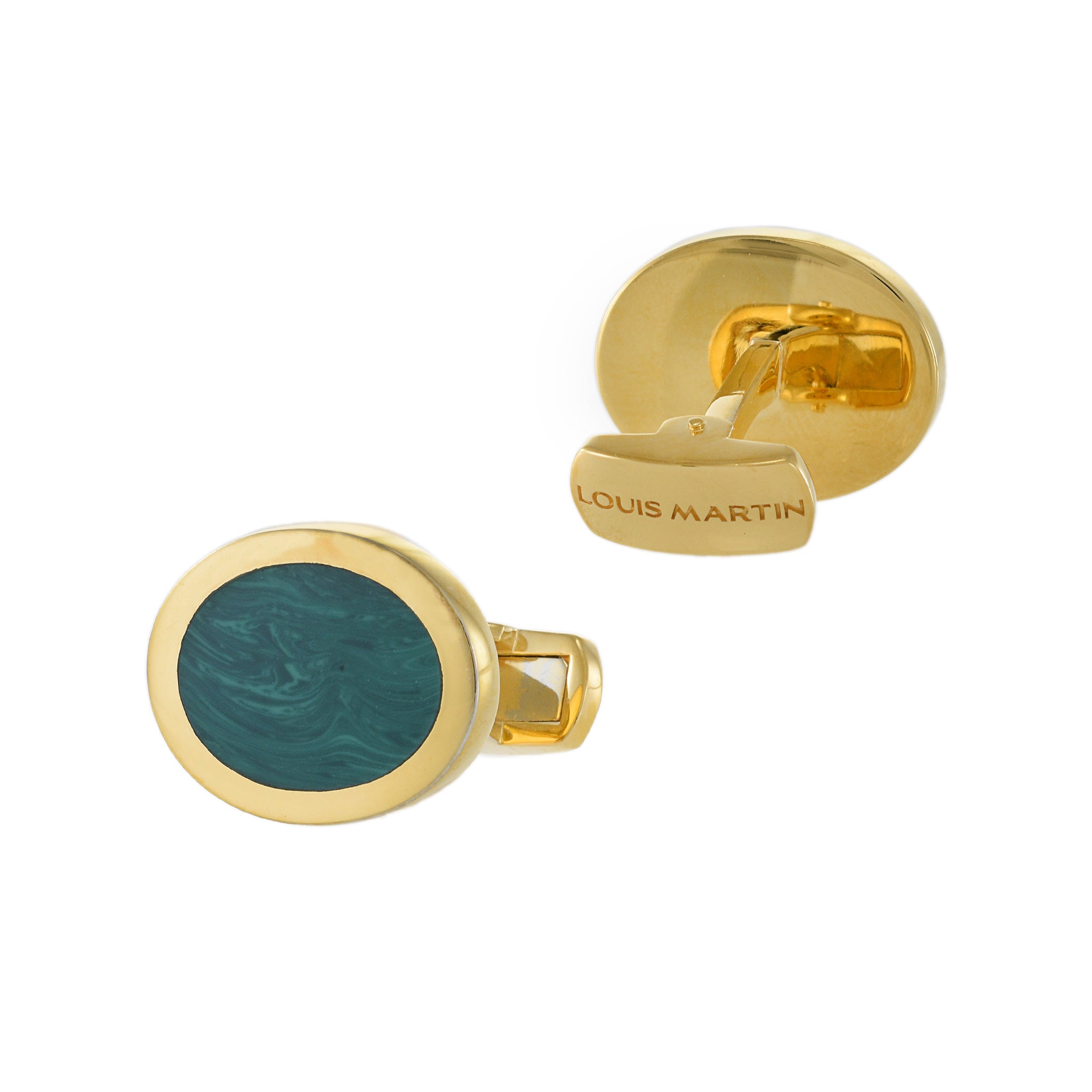 Louis Martin 18KT Yellow Gold Vermeil Oval Green Malachite Cufflinks