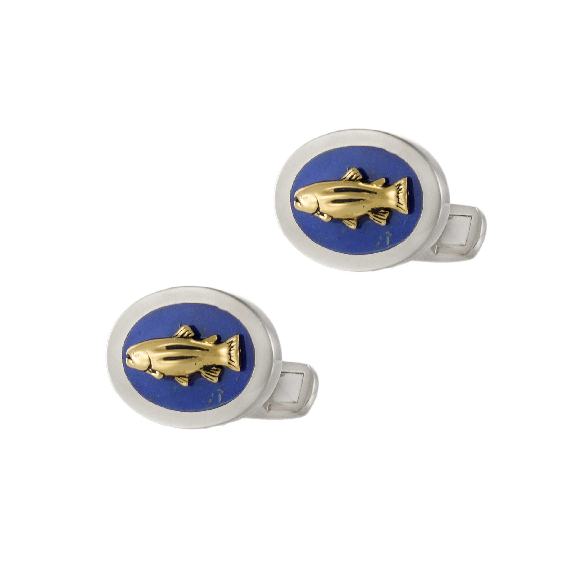 Louis Martin Sterling Silver Genuine Lapis with Fish Cufflinks