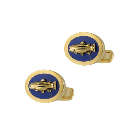 Louis Martin 18KT Yellow Gold Vermeil Genuine Lapis Fish Cufflinks