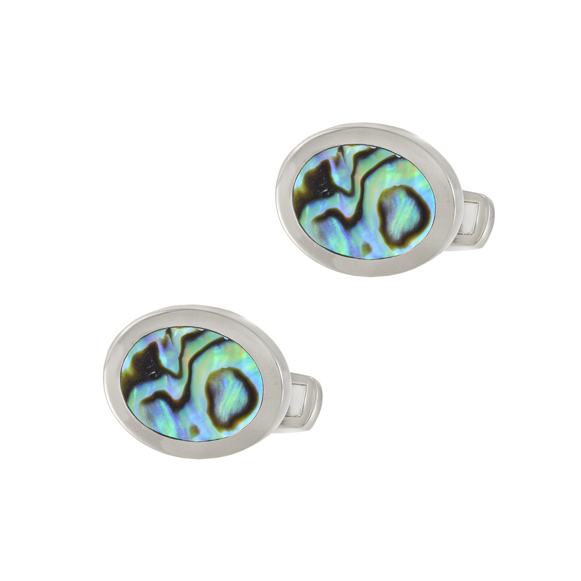 Louis Martin Sterling Silver Genuine Abalone Oval Cufflinks