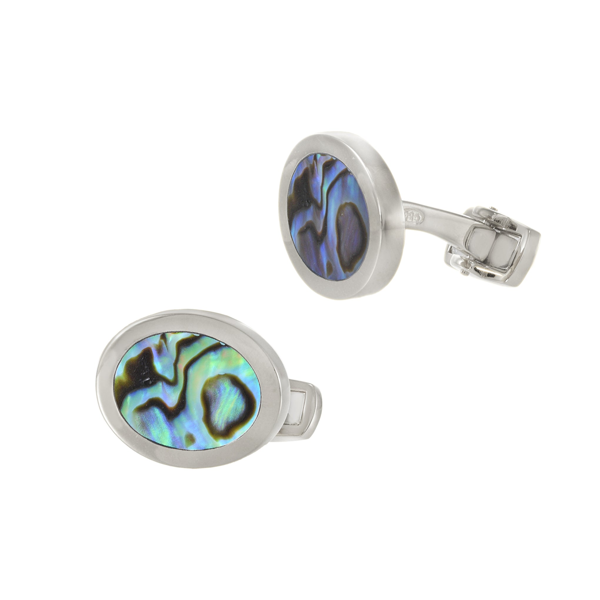 Louis Martin Sterling Silver Genuine Abalone Oval Cufflinks