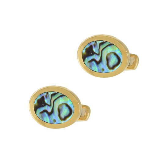 Louis Martin 18KT Yellow Gold Vermeil Genuine Abalone Oval Cufflinks