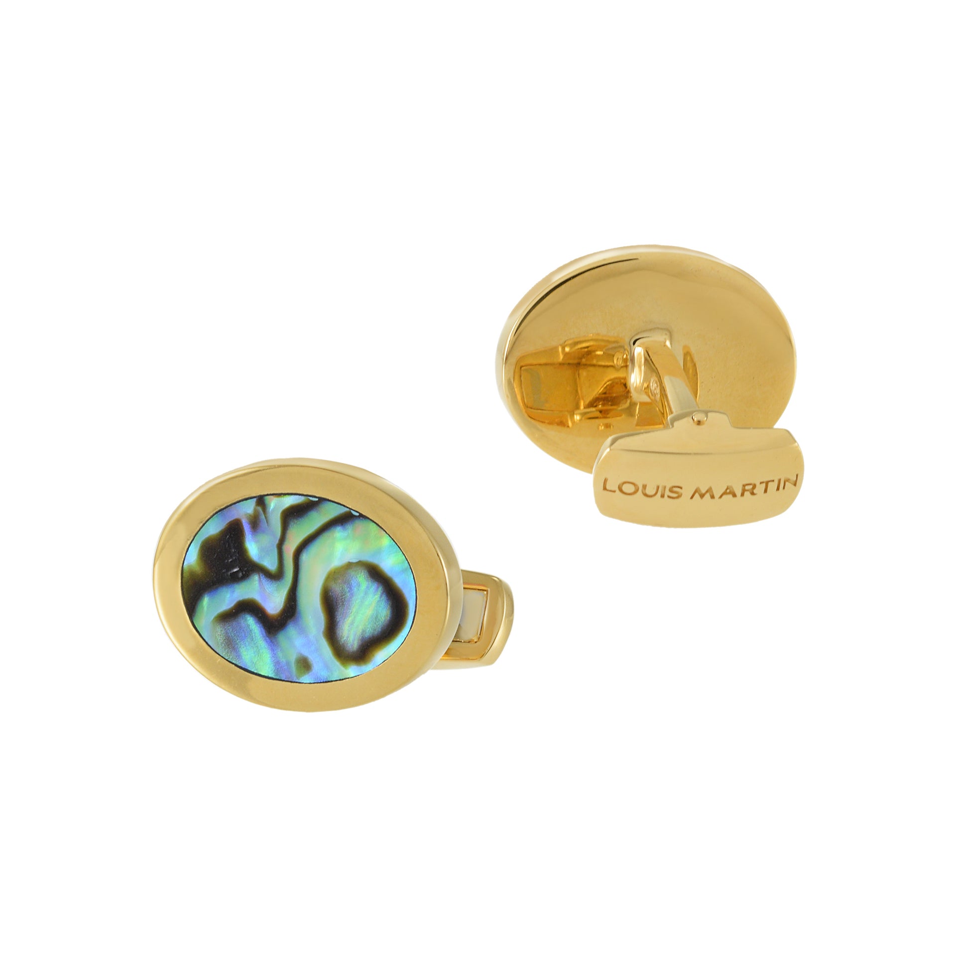 Louis Martin 18KT Yellow Gold Vermeil Genuine Abalone Oval Cufflinks