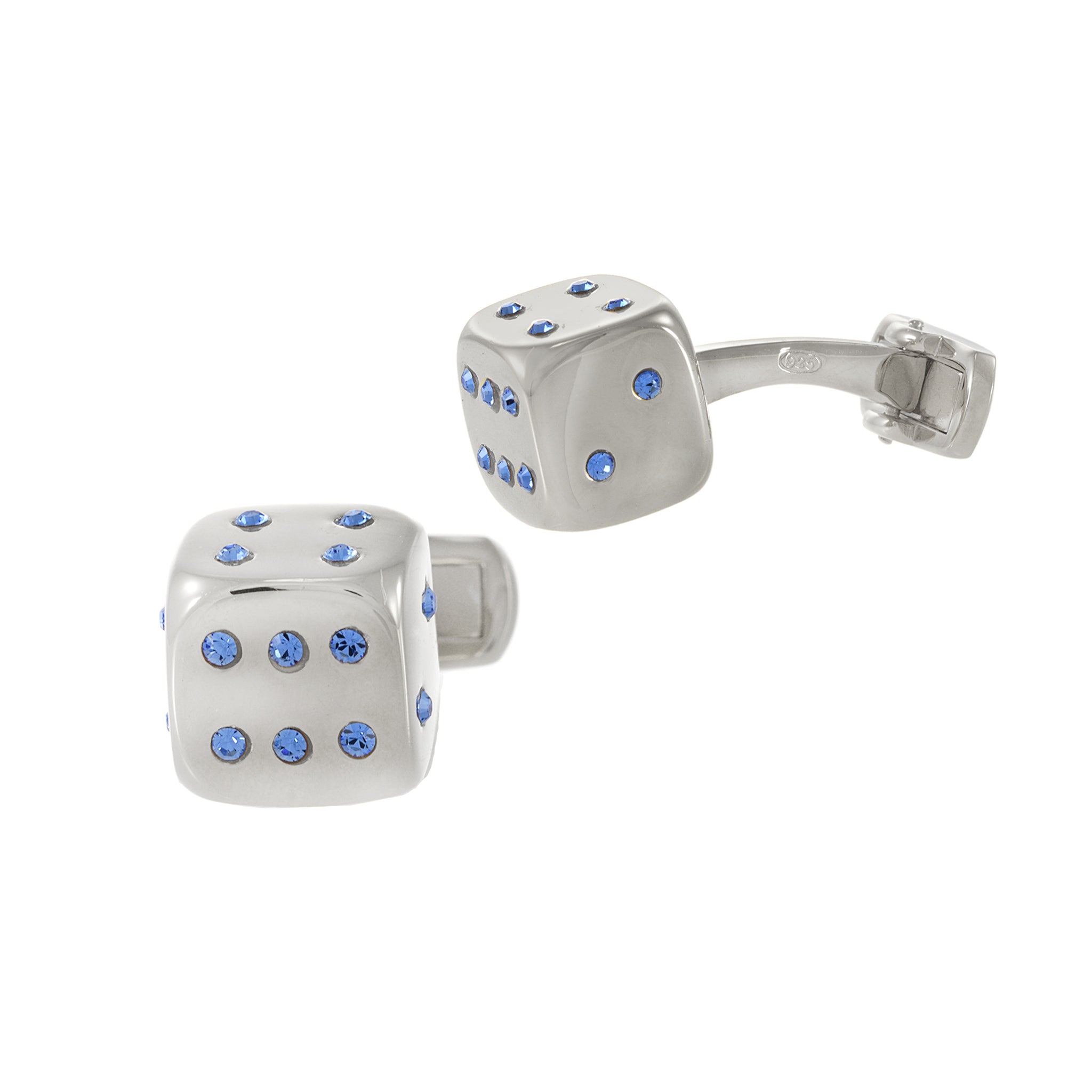 Louis Martin Sterling Silver Swarovski Crystal Dice Cufflinks