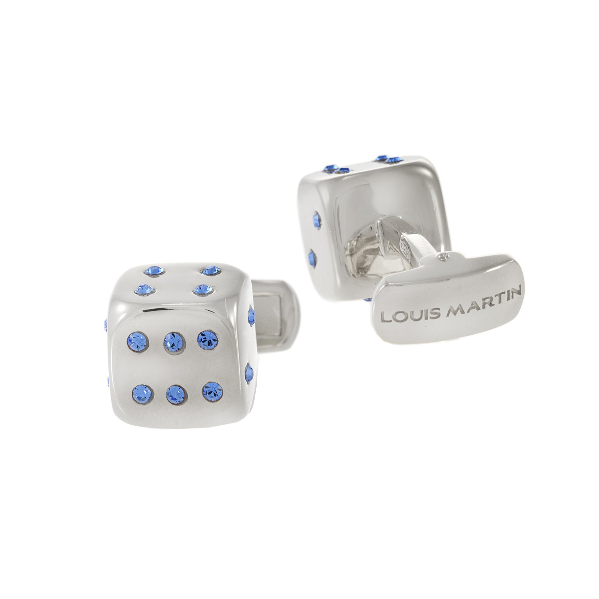 Louis Martin Sterling Silver Swarovski Crystal Dice Cufflinks