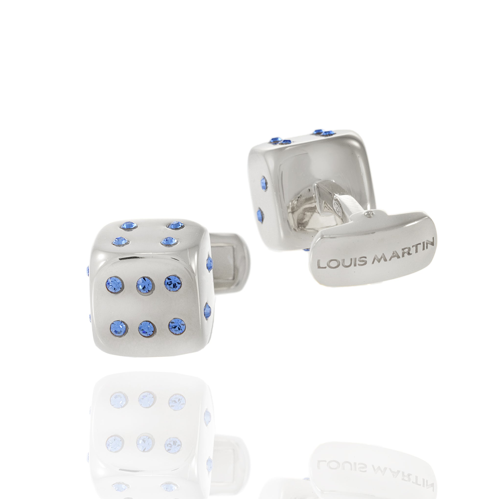 Louis Martin Sterling Silver Swarovski Crystal Dice Cufflinks