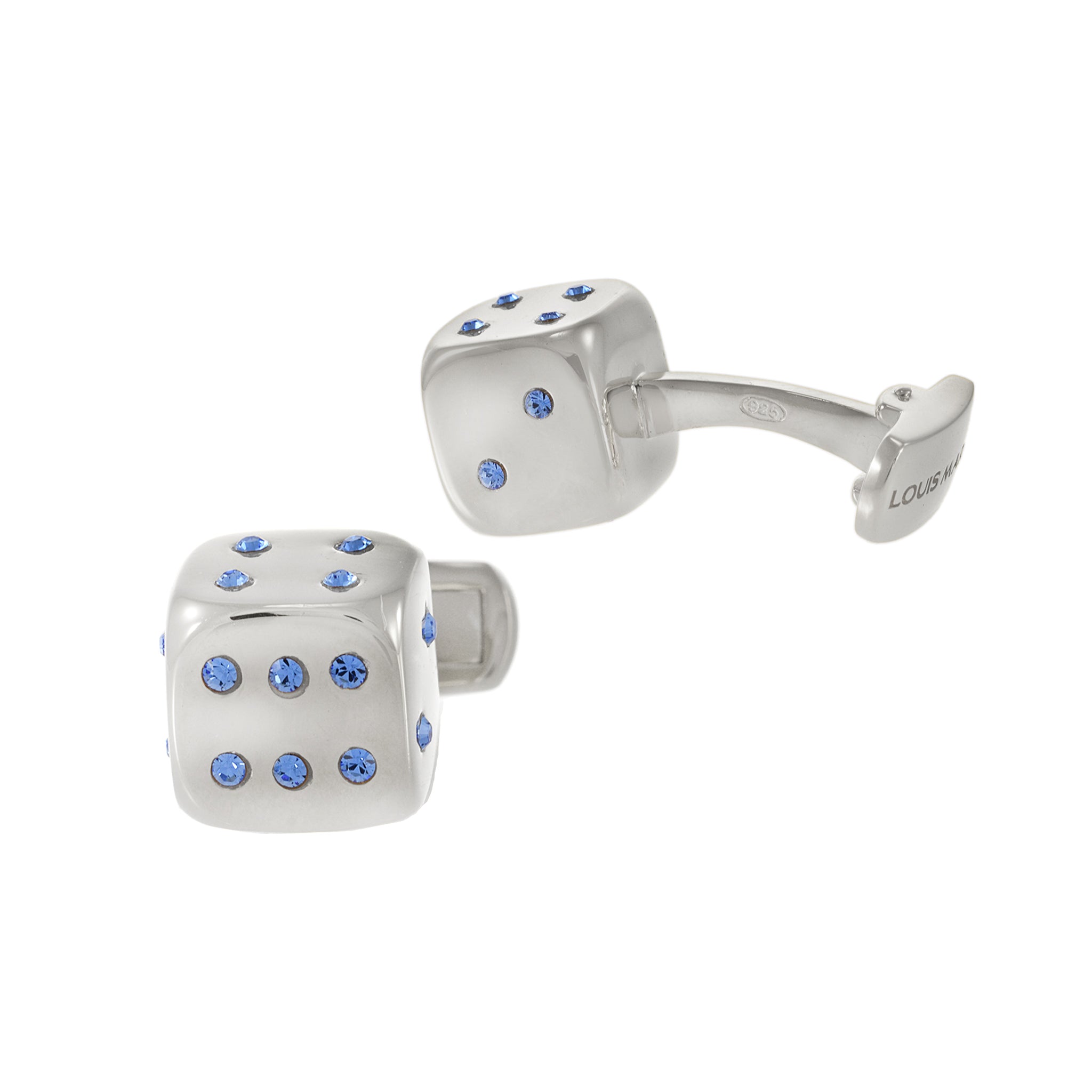 Louis Martin Sterling Silver Swarovski Crystal Dice Cufflinks